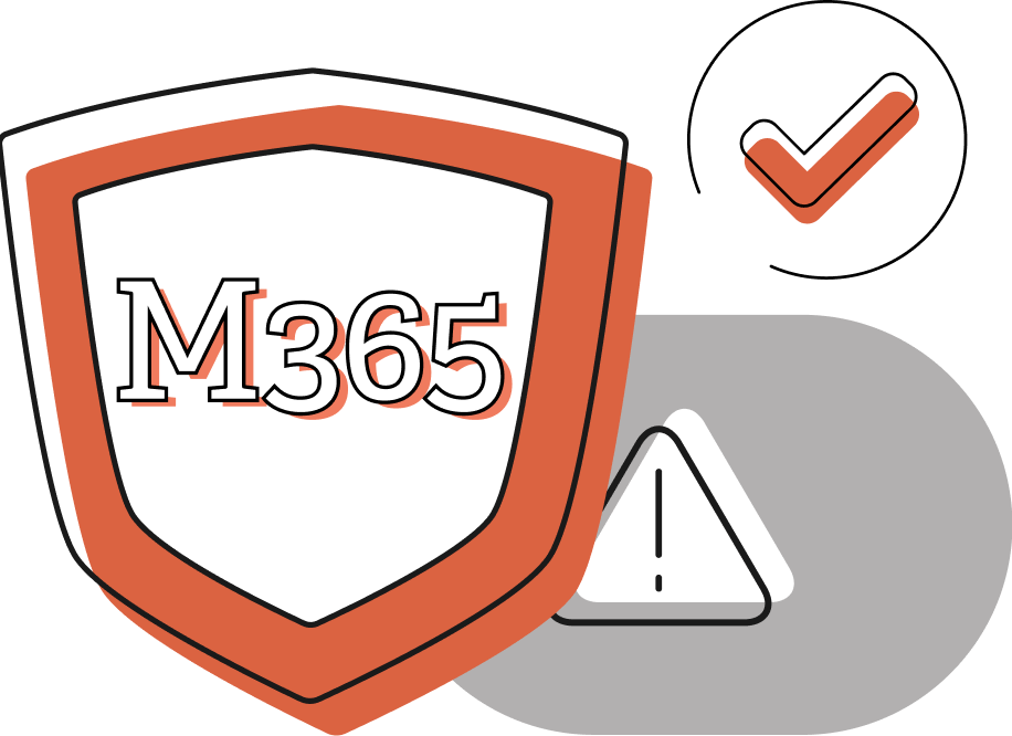 cyber shield with m365 on cover, approvals and threats in background