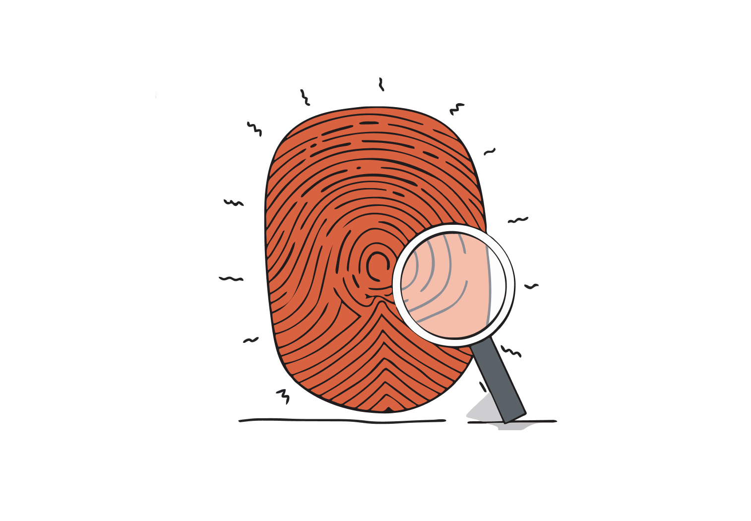 identity access management hero illustration, magnifying glass observing a fingerprint