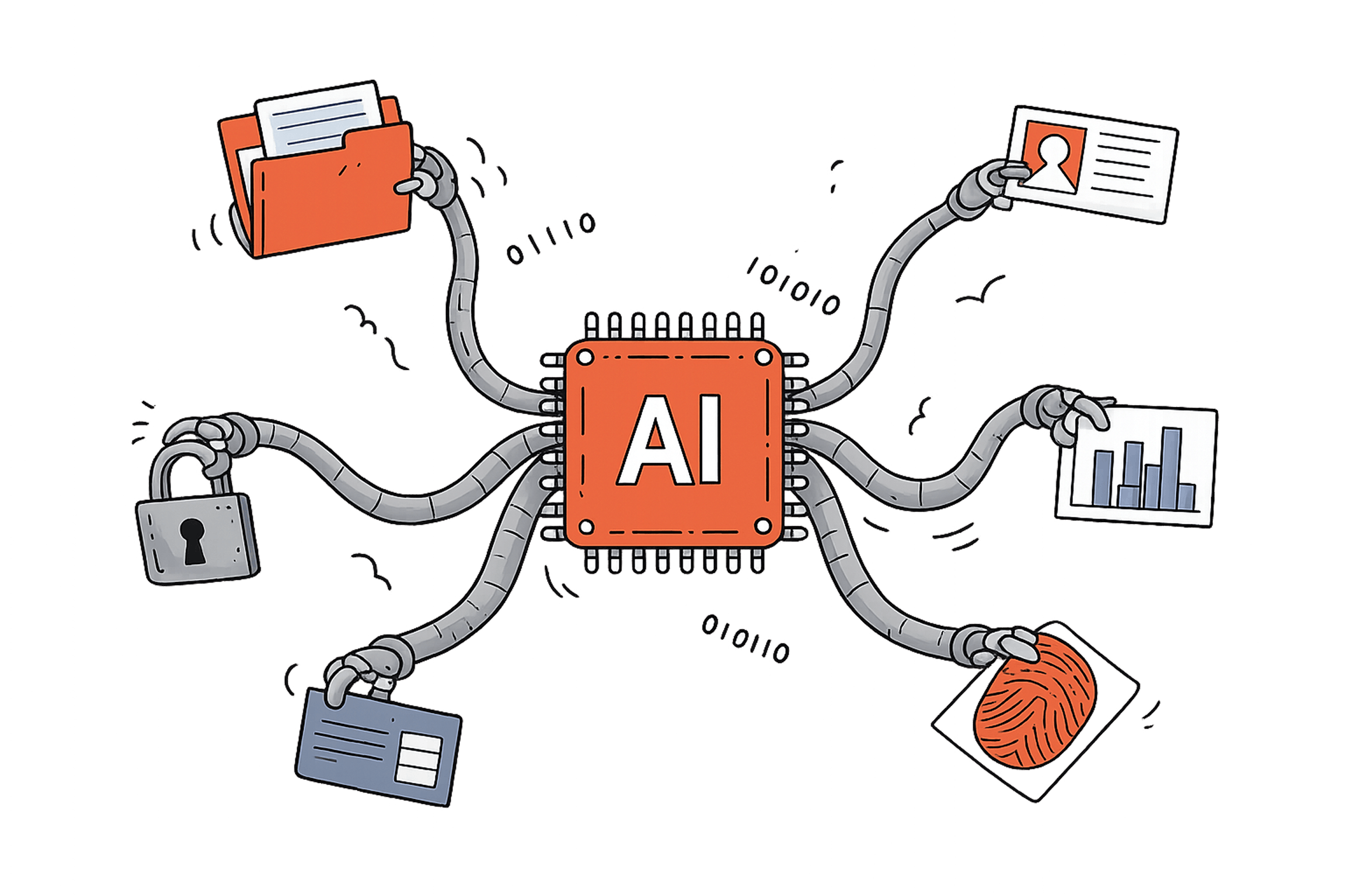 Privacy by Design: Your New Competitive Edge 2 illustration representing the way AI absorbs sensitive company data and becomes a pii security risk