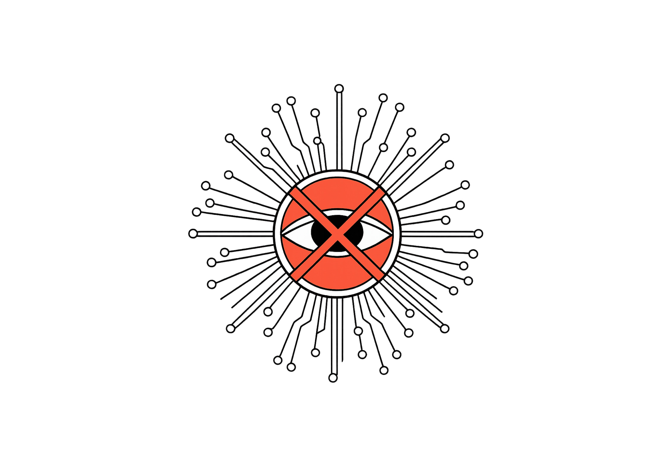 illustration of the concept of privacy by design, information nodes stretching from an all seeing eye